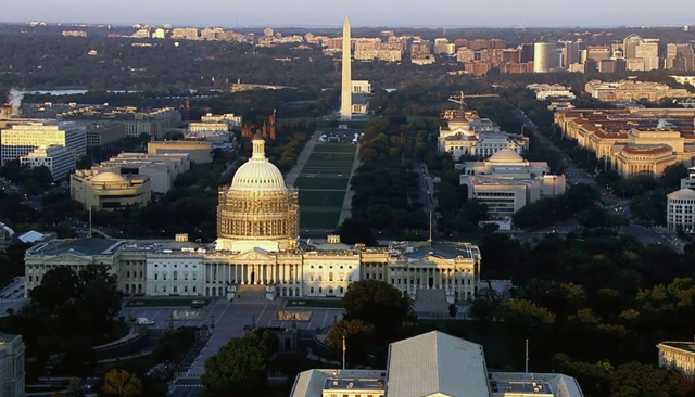 The Washington Monument and the U.S. Capitol.